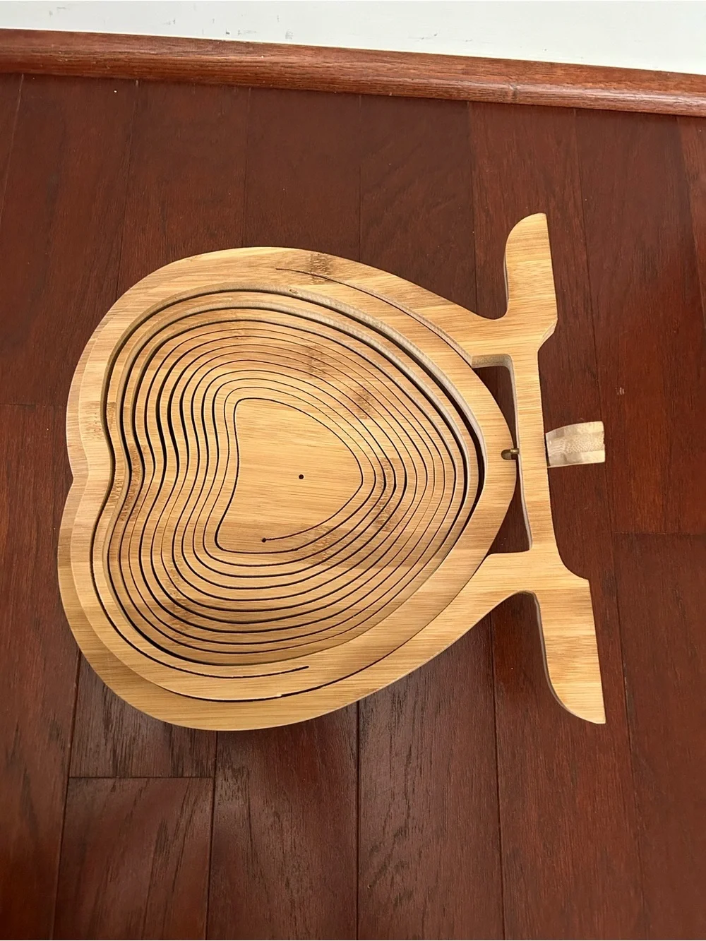 OH! Nuts Heart Shaped Collapsible Wooden Basket Tray Trivet Bamboo